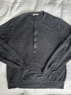Suitsupply Grey Ribbed Henley Sweater